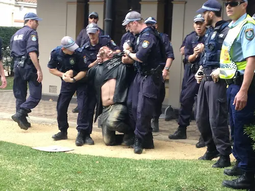 police apprehending a suspect