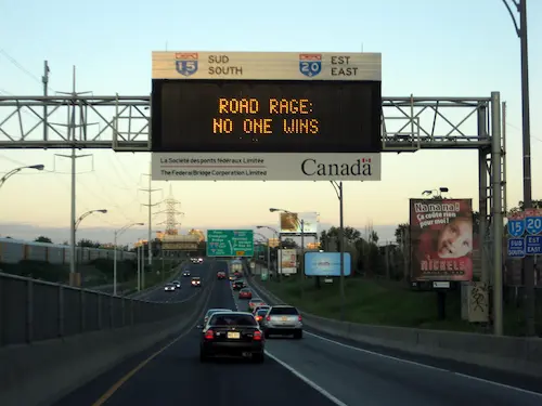 Highway sign in Canada saying: Road Rage, No One Wins